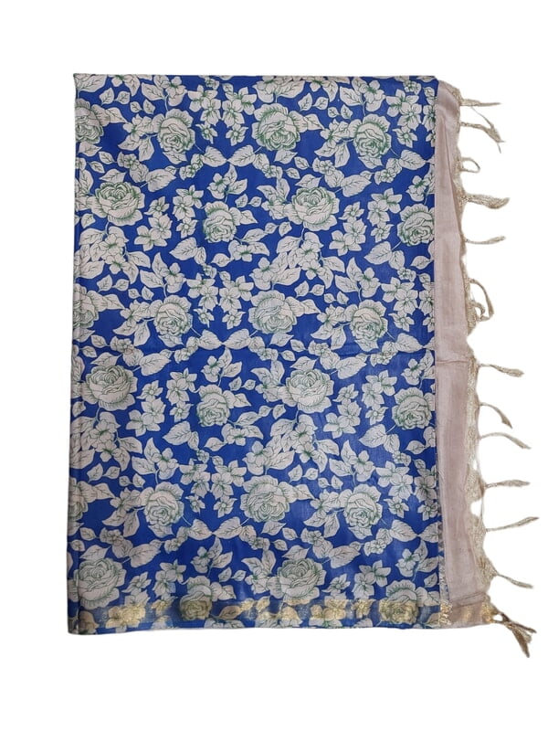 Indigo Kalamkari Print Saree with Unstitched Blouse