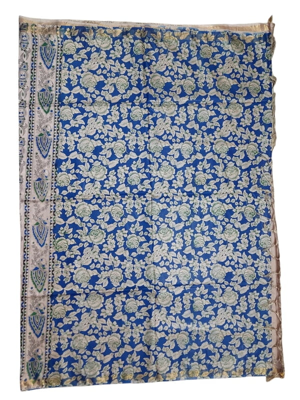 Indigo Kalamkari Print Saree with Unstitched Blouse