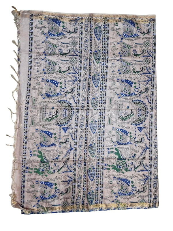 Indigo Kalamkari Print Saree with Unstitched Blouse