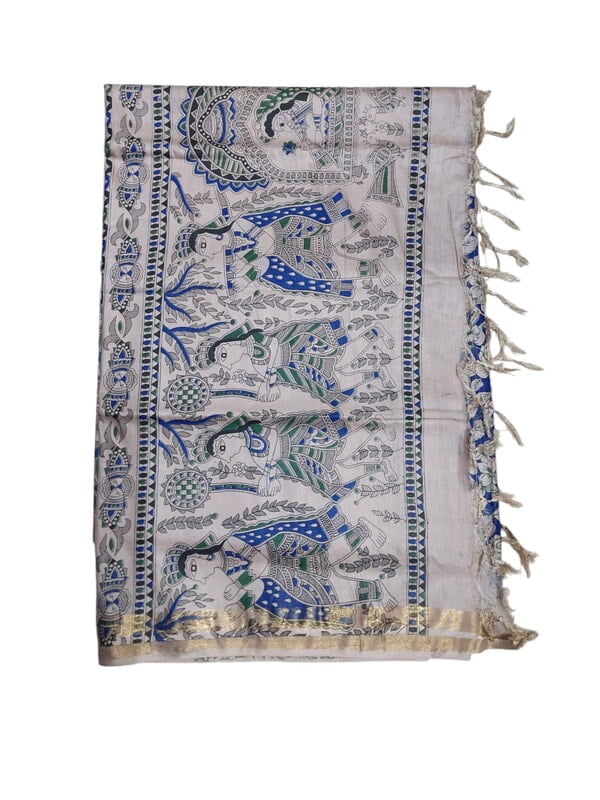 Indigo Kalamkari Print Saree with Unstitched Blouse