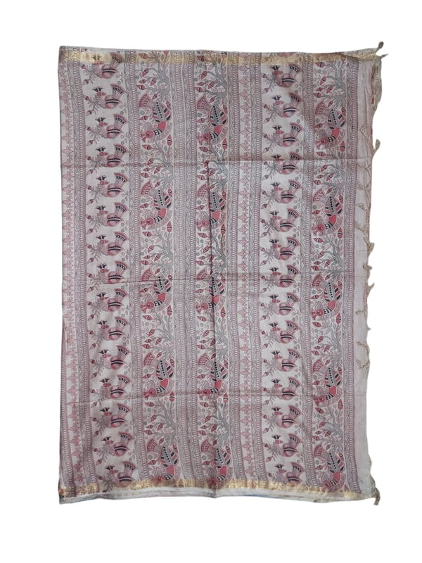 Pink Kalamkari Print Saree with Unstitched Blouse