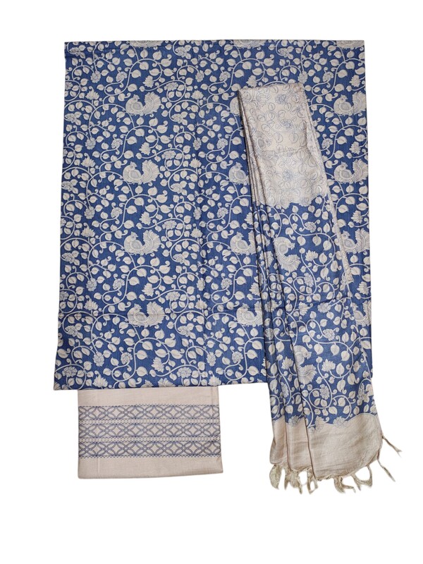 Indigo Kalamkari Unstitched Salwar Suit Dress Material with Dupatta