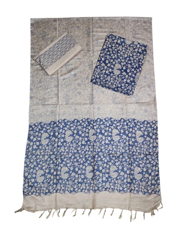 Indigo Kalamkari Unstitched Salwar Suit Dress Material with Dupatta