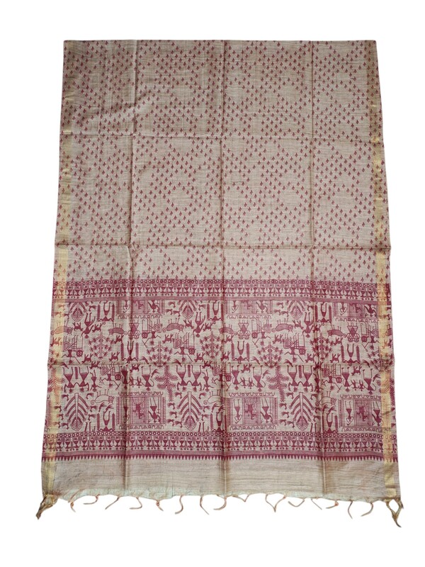 Maroon Kalamkari Unstitched Salwar Suit Dress Material with Dupatta