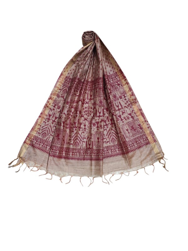Maroon Kalamkari Unstitched Salwar Suit Dress Material with Dupatta