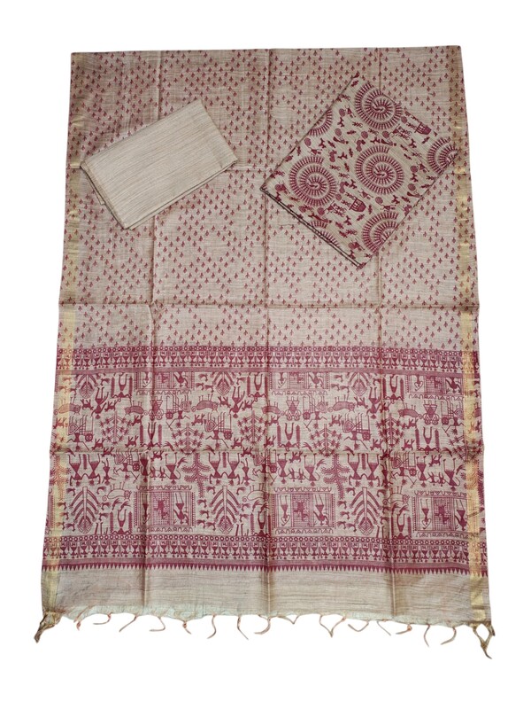Maroon Kalamkari Unstitched Salwar Suit Dress Material with Dupatta