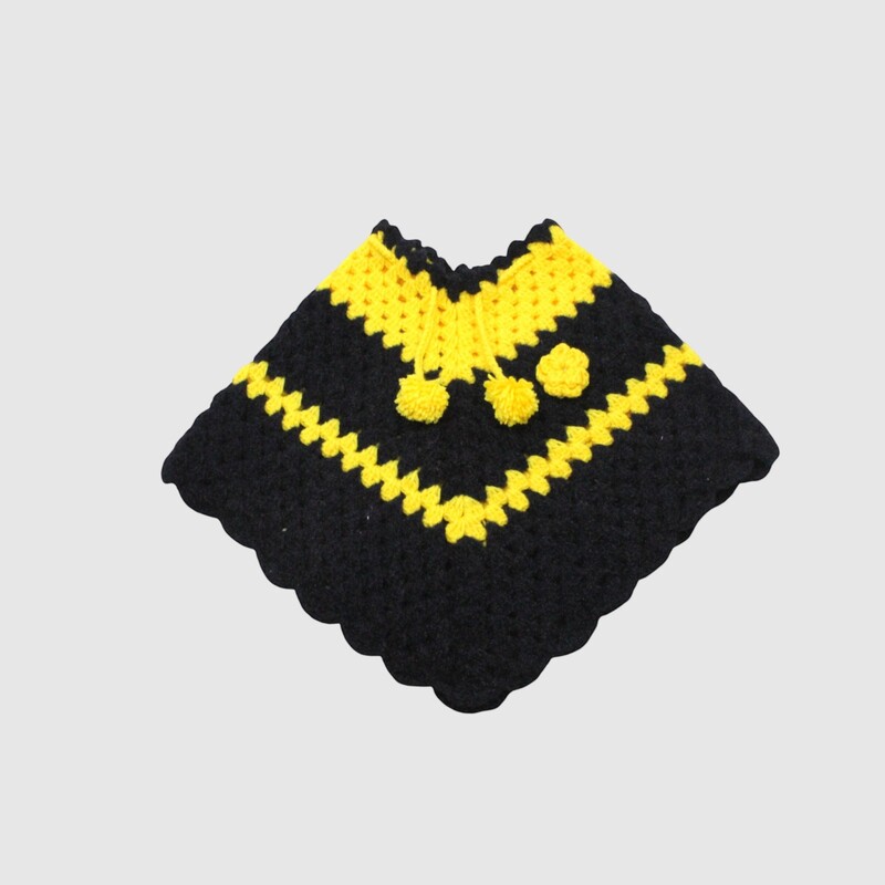 (1-2 Years) Kids Handknitted Woolen Black and Yellow Woolen Poncho