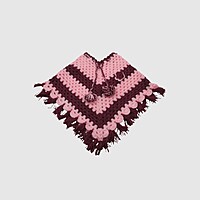 (1-2 Years) Handknitted Kids Woolen Poncho, Pink and Burgundy Striped