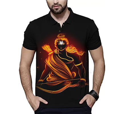 Men Printed Polo Neck Polyester Black T-Shirt Men Printed Polo Neck Polyester Black T-Shirt