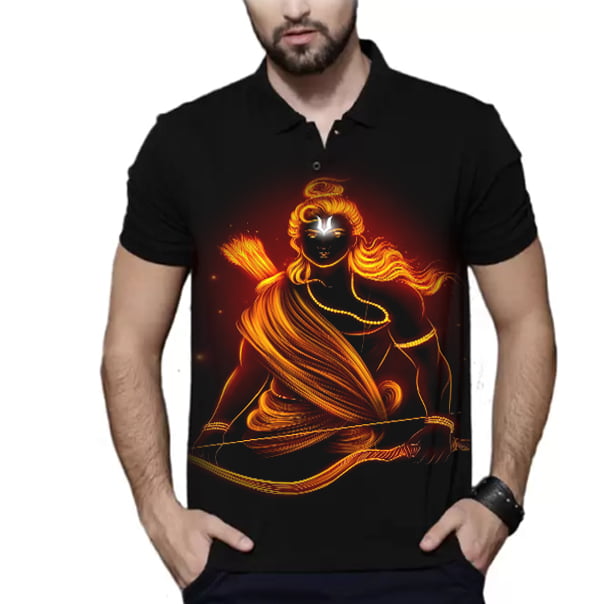 Men Printed Polo Neck Polyester Black T-Shirt Men Printed Polo Neck Polyester Black T-Shirt