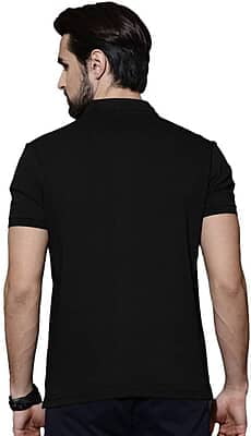 Men Printed Polo Neck Polyester Black T-Shirt Men Printed Polo Neck Polyester Black T-Shirt