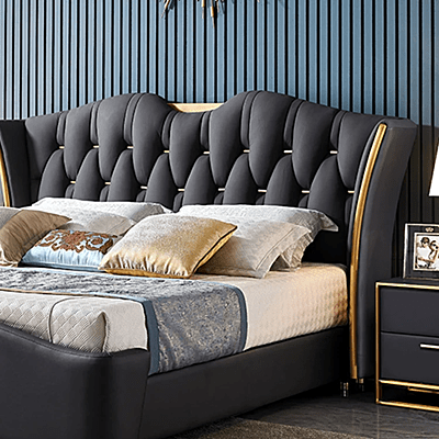 Vikinterio Luxury White Leather Bed, King Size Bed Frame, Bed Room Furniture Vikinterio Luxury White Leather Bed, King Size Bed Frame, Bed Room Furniture