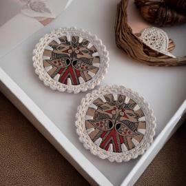 Crochet Madhubani Coaster White (Set of 4)