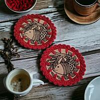 Crochet Madhubani Coaster Red (Set of 4)