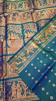 Blue Green 2000 Buta Dual Tone Pure Mulberry Silk Swarnachari Saree Blue Green 2000 Buta Dual Tone Pure Mulberry Silk Swarnachari Saree