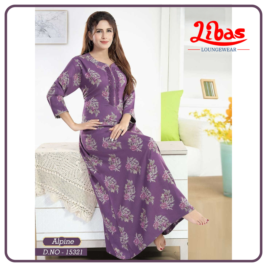 Sultana Violet Alpine Long Sleeve Nighty With Floral Print All Over From Libas Loungewear - LSN215