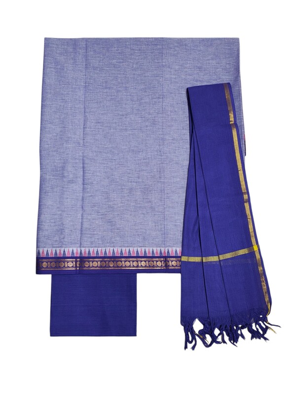 Purple Handloom South Cotton Unstitched Salwar Suit Set with Dupatta for Women