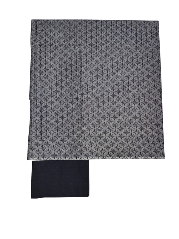 Grey & Black Handloom South Cotton Unstitched Salwar Suit Set with Dupatta for Women