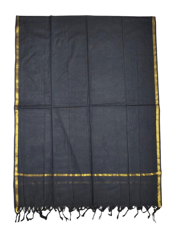 Grey & Black Handloom South Cotton Unstitched Salwar Suit Set with Dupatta for Women