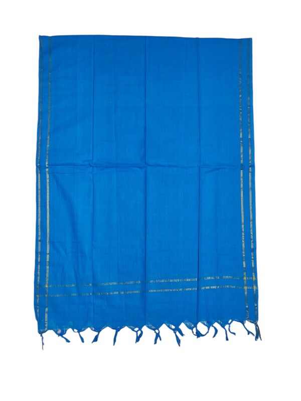 Green & Blue Handloom Mangalagiri Cotton Plain Unstitched Salwar Suit with Ikkat Border for Women