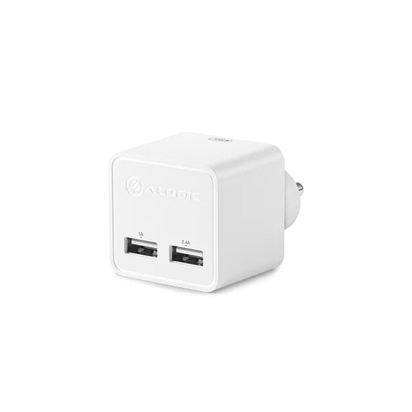 ALOGIC 2 Port USB Mini Wall Charger - 2.4A + 1A - 17W - WHITE - INDIAN PLUG | WC2A17MWH-IN ALOGIC 2 Port USB Mini Wall Charger - 2.4A + 1A - 17W - WHITE - INDIAN PLUG | WC2A17MWH-IN