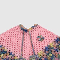 (1-2 Years) Handknitted Kids Woolen Poncho, Pink and Multicolor