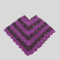 (6-12 Months) Baby Handknitted Woolen Poncho, Purple with Multicolor Pattern