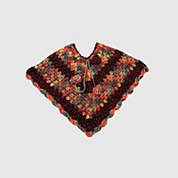 (3-4 Years) Handknitted Kids Woolen Poncho, Multicoloured Pattern