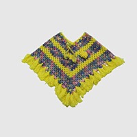 (2-3 Years) Kids Handknitted Woolen Poncho with Cap, Yellow Multi-Color Pattern
