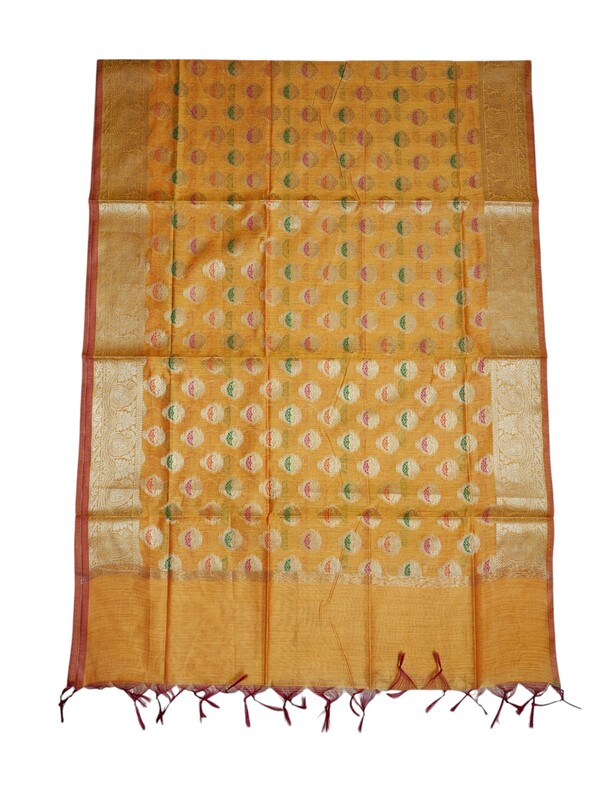 Mustard Unstitched Banarasi Cotton Silk Dress Material for Women