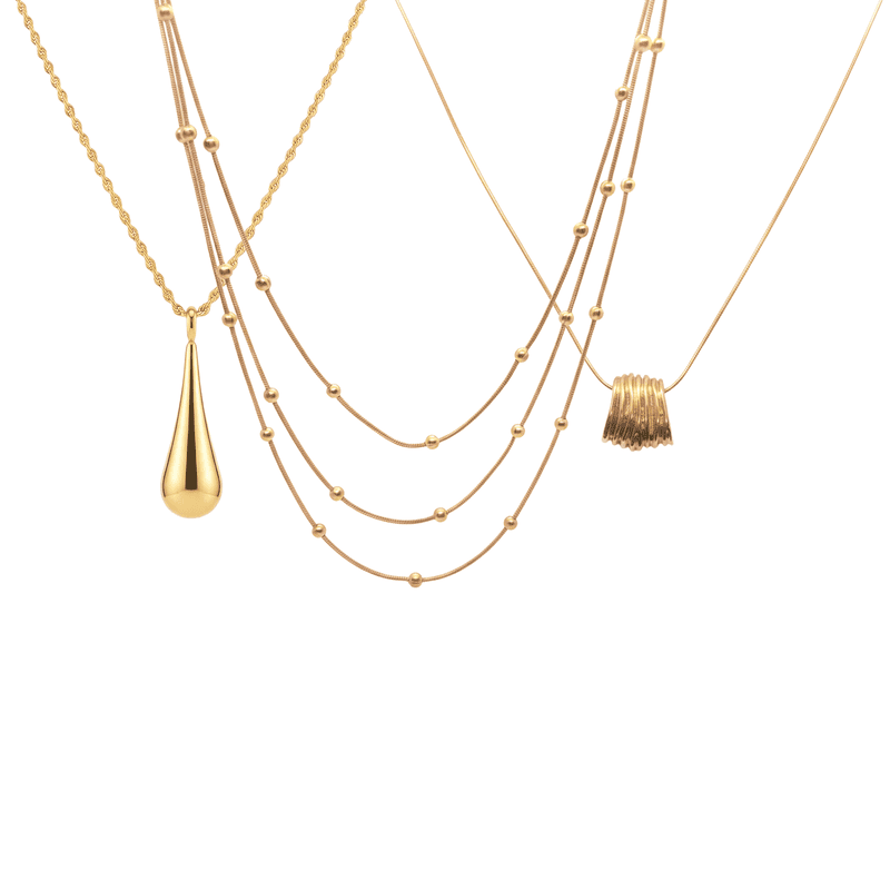 KAYYA21 Elegant Layered Gold Pendant Necklace Set – Stainless Steel Gold Finish