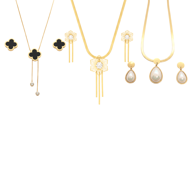 KAYYA21 Elegant Gold-Plated Necklace & Earring Set – Stainless Steel Gold Finish