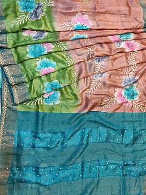 Rose gold pure Tassar hand embroidered katdana work Rose gold pure Tassar hand embroidered katdana work