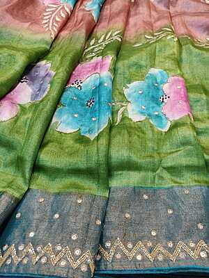 Rose gold pure Tassar hand embroidered katdana work Rose gold pure Tassar hand embroidered katdana work