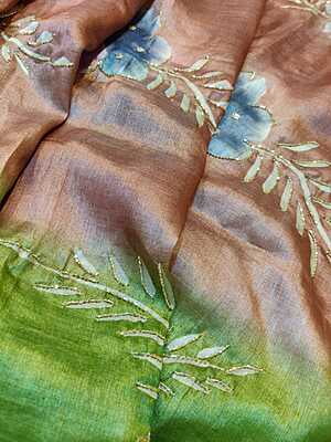 Rose gold pure Tassar hand embroidered katdana work Rose gold pure Tassar hand embroidered katdana work