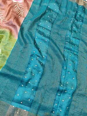 Rose gold pure Tassar hand embroidered katdana work Rose gold pure Tassar hand embroidered katdana work