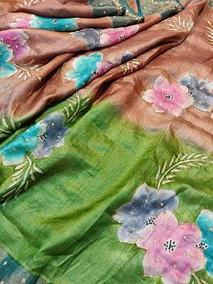 Rose gold pure Tassar hand embroidered katdana work Rose gold pure Tassar hand embroidered katdana work