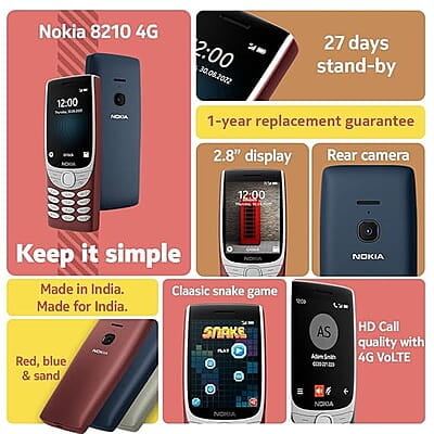 Nokia 8210 4G Volte keypad Phone with Dual SIM, Big Display, inbuilt MP3 Player & Wireless FM Radio Nokia 8210 4G Volte keypad Phone with Dual SIM, Big Display, inbuilt MP3 Player & Wireless FM Radio