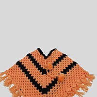 (1-2 Years) Baby Handknitted Woolen Poncho, Orange and Black
