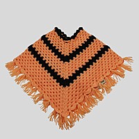 (1-2 Years) Baby Handknitted Woolen Poncho, Orange and Black