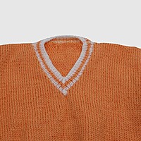 (3-4 Years) Baby Handknitted Woolen Full Sleeves Sweater, Orange with White Stripes