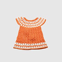 (2-3 Years) Kids Handknitted Orange and White Crochet Frock Sweater