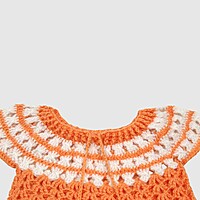 (2-3 Years) Kids Handknitted Orange and White Crochet Frock Sweater