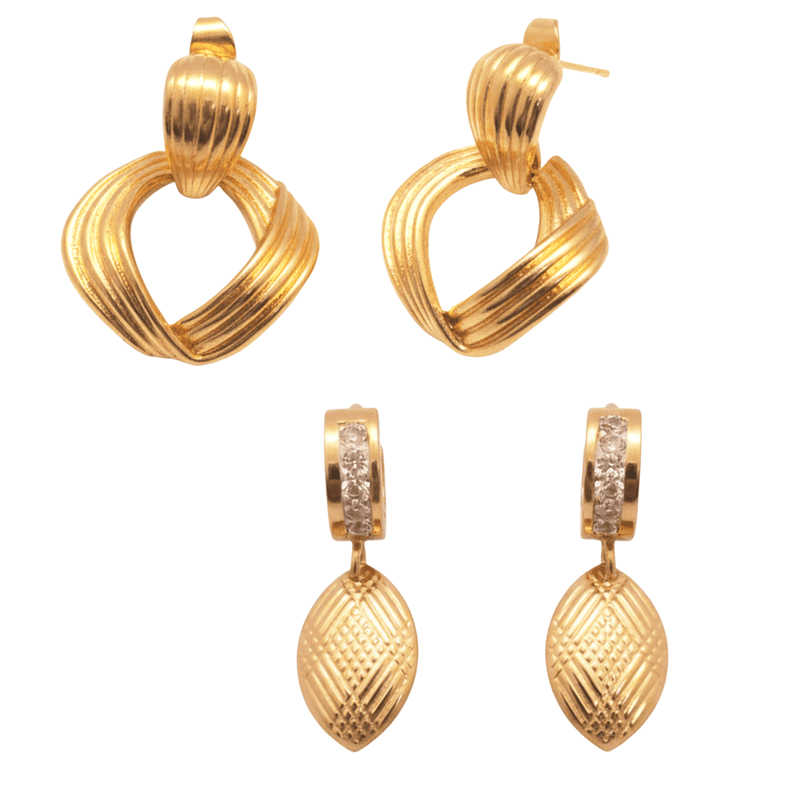 KAYYA21 Elegant Gold-Plated Textured Hoop & Drop Earrings Set for Women – Stainless Steel