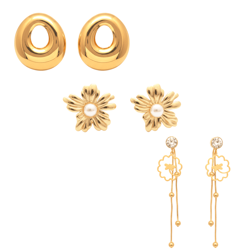 KAYYA21 Elegant Gold-Plated Stainless Steel Earring Combo