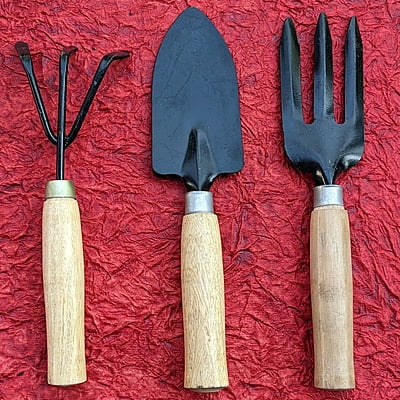 Mini Tool Set of 3 Gardening Hand Tool Kit for Home Gardening with wooden handle (Trowel, Hand Fork, Cultivator)