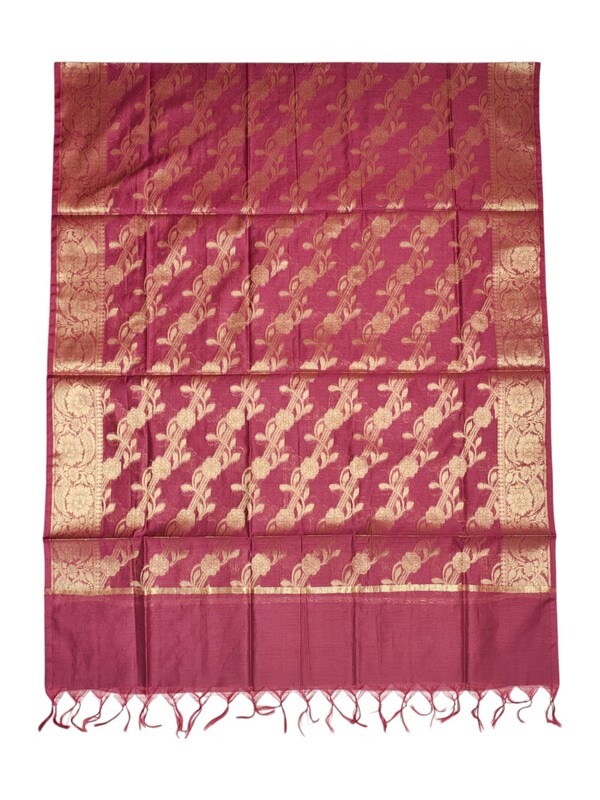 Peach & Maroon Unstitched Banarasi Cotton Silk Dress Material with Dupatta for Women