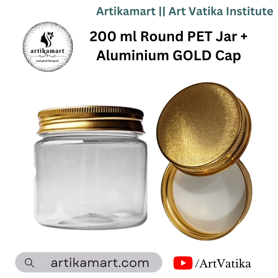 200ml Round PET Jar + 63mm Aluminium Gold Cap 200ml Round PET Jar + 63mm Aluminium Gold Cap