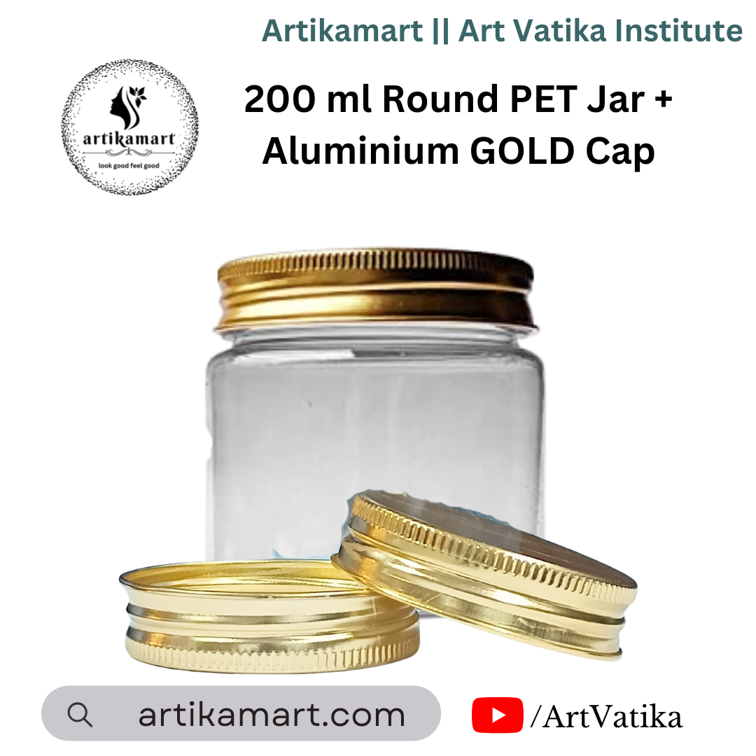 200ml Round PET Jar + 63mm Aluminium Gold Cap 200ml Round PET Jar + 63mm Aluminium Gold Cap
