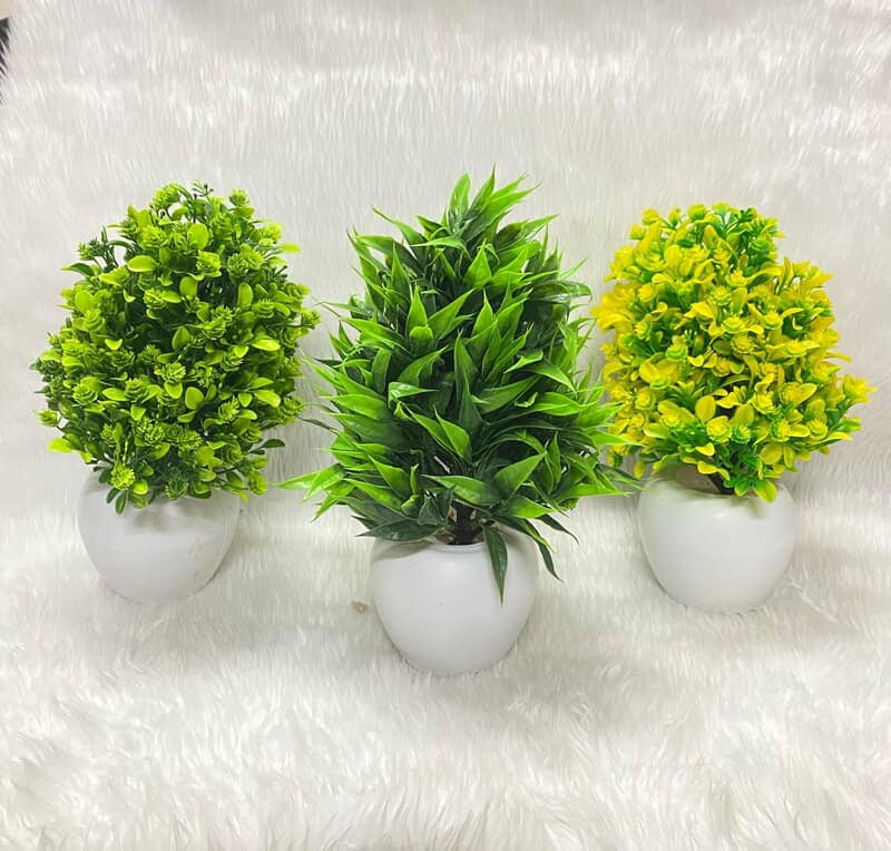 Big Size Green & White Artificial Bamboo Leaves In Apple Pot